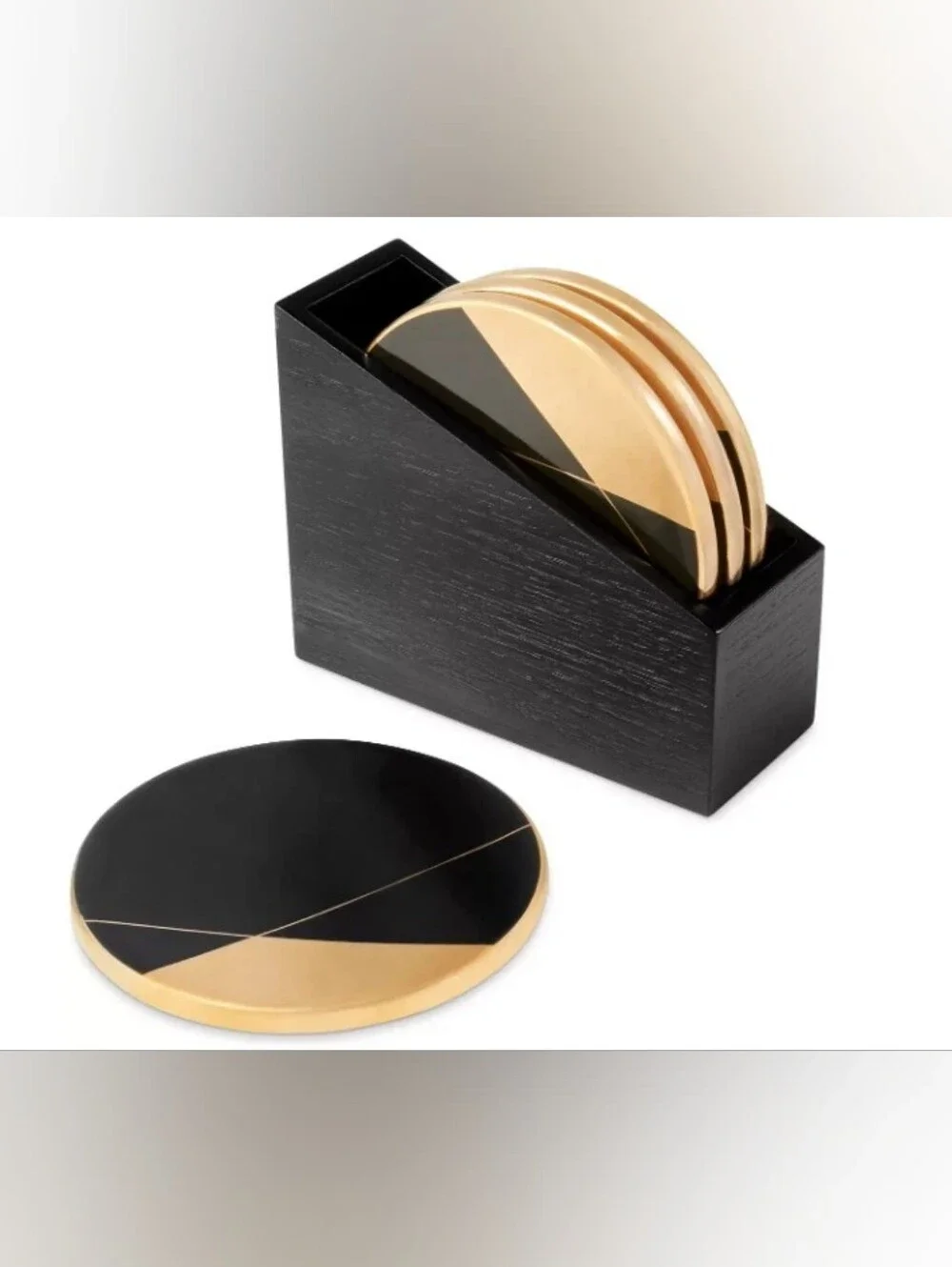 Hotel Collection Set of 4 Black &Gold Dolomite Coasters with Holder